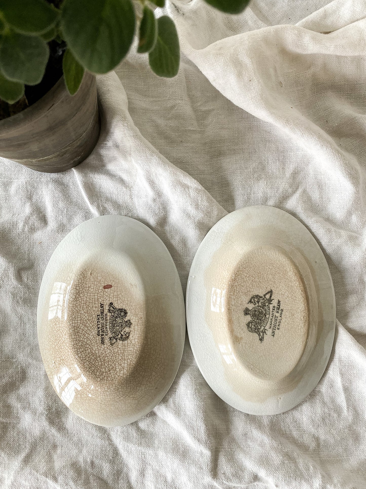 Stained Ironstone Soap Dishes