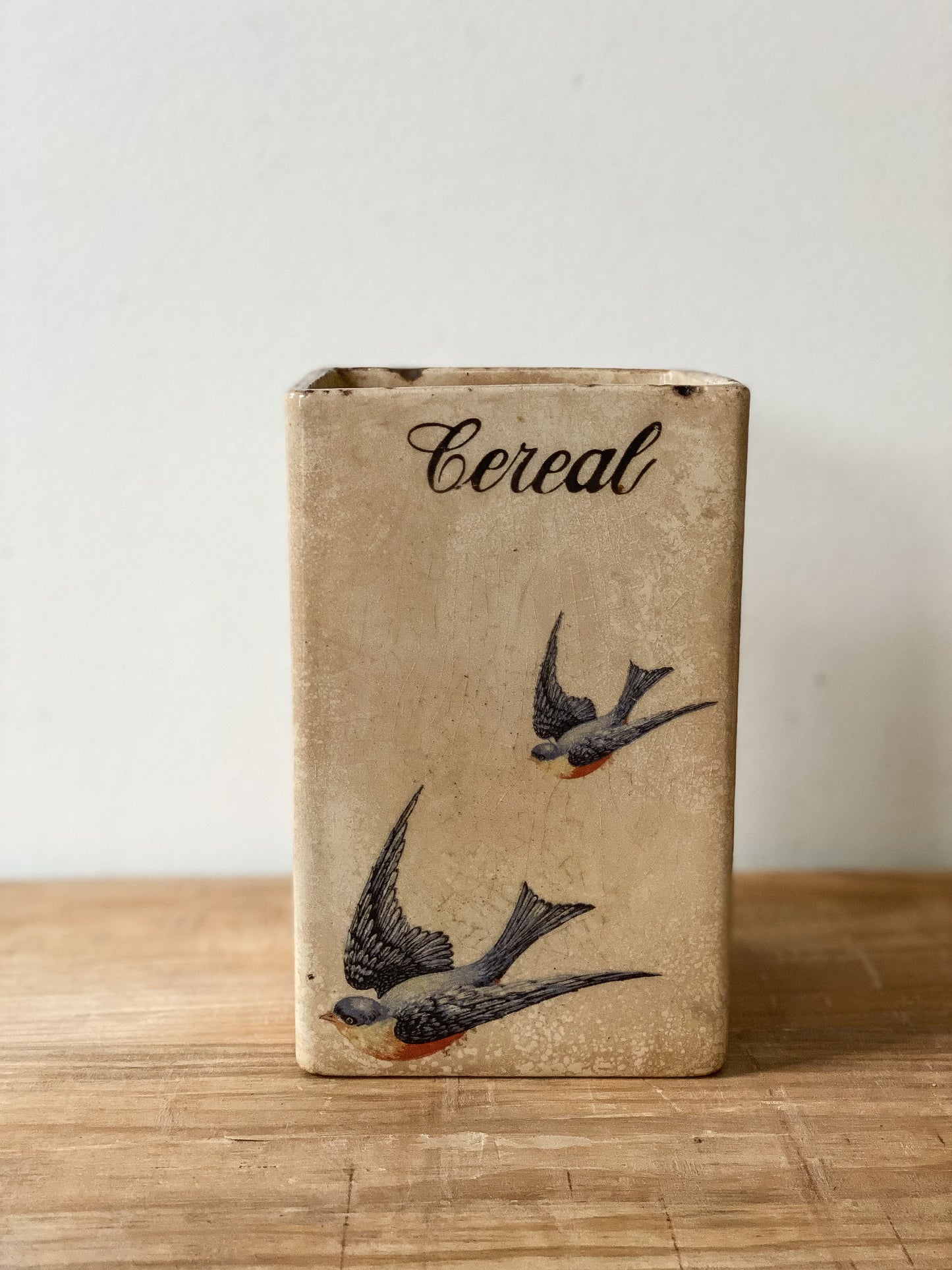 Stained Ironstone Bluebird Canister