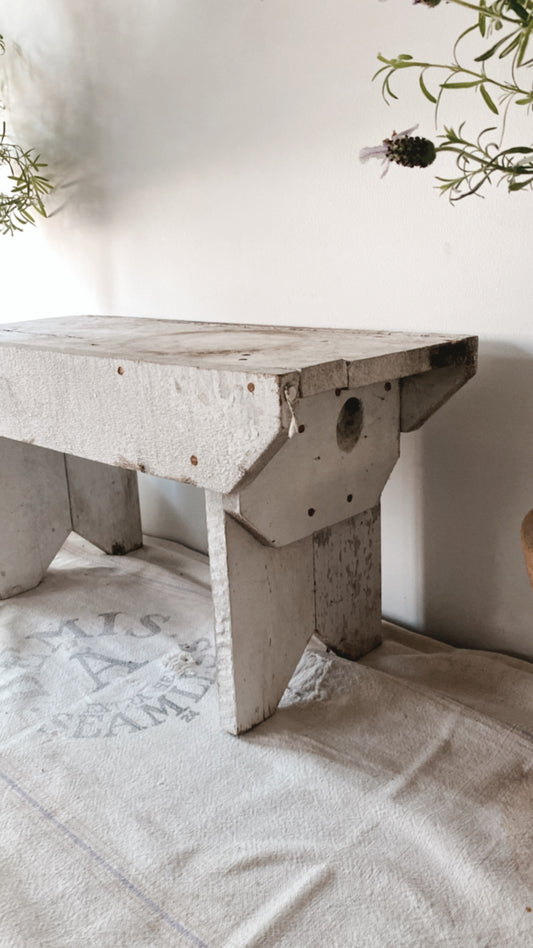 Primitive Chippy White Stool/Small Bench