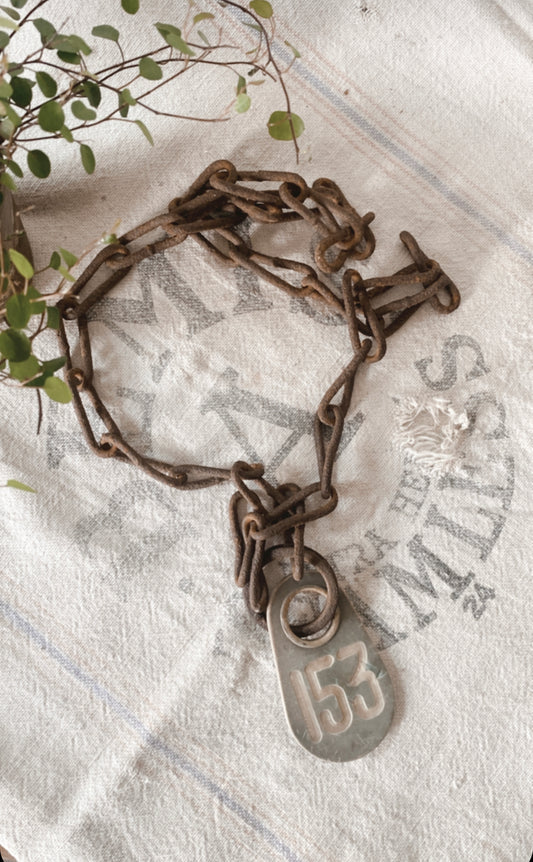 Antique Grungy Cow Tag/ Necklace