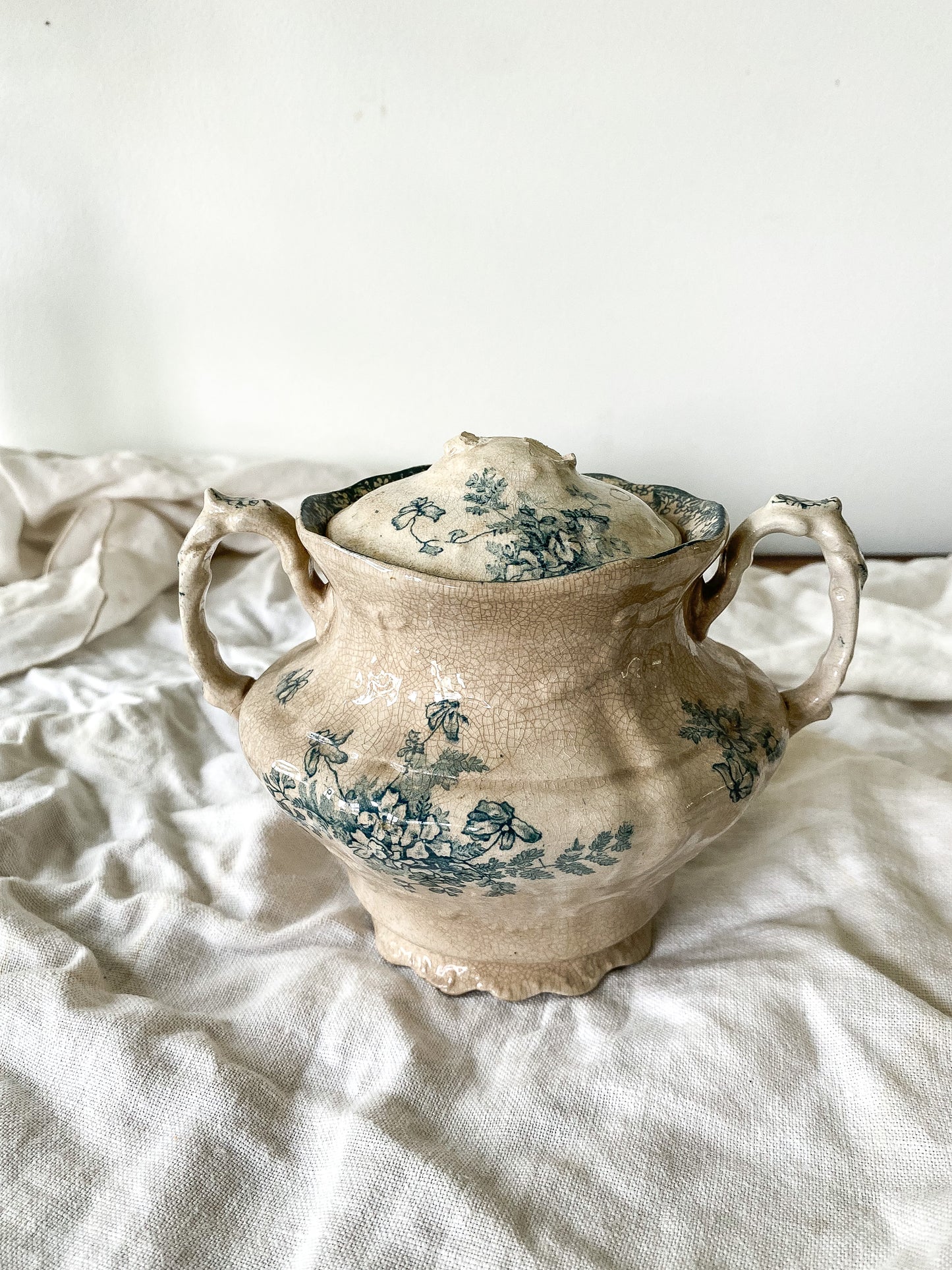 Stained Ironstone Sugar Bowl