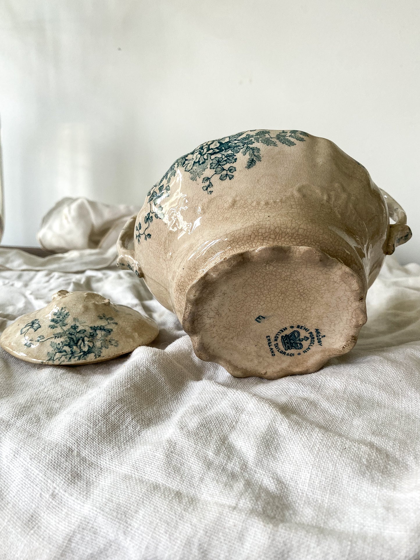 Stained Ironstone Sugar Bowl